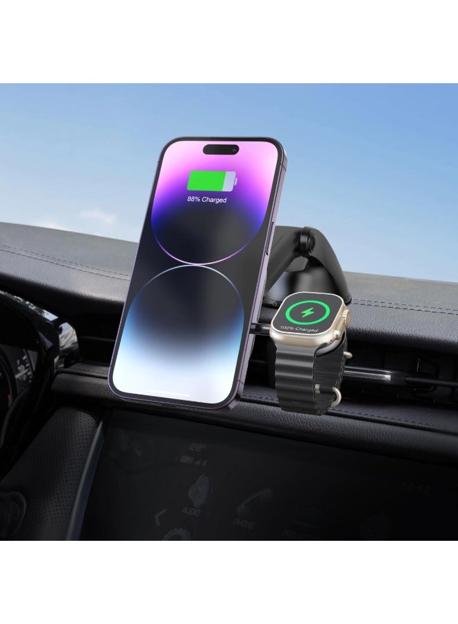 ليفيلو شاحن سيارة لاسلكي مغناطيسي 2 في 1 من ليفيلو سيينا مع شاحن ساعة أبل قابل للفصل. - Image 5